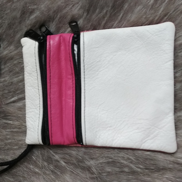 Handmde Custom Made Pink White Satin Lined Leather Hello Kitty Crossbody Bag - Picture 4 of 6